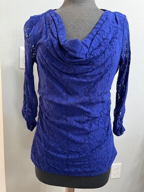 Style & Co. Royal Blue Lace Cowl Neck Blouse